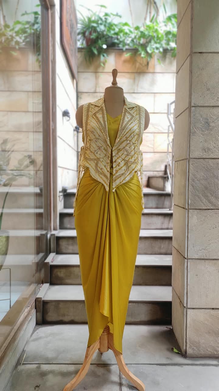 Leheriya Bib Jacket with Drape Skirt Set