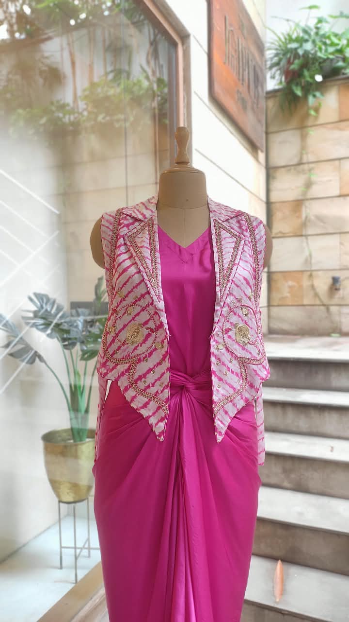 Leheriya Bib Jacket with Drape Skirt Set