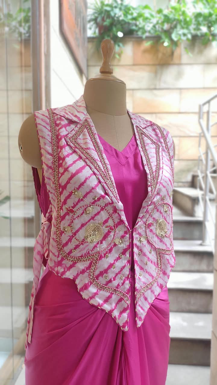 Leheriya Bib Jacket with Drape Skirt Set