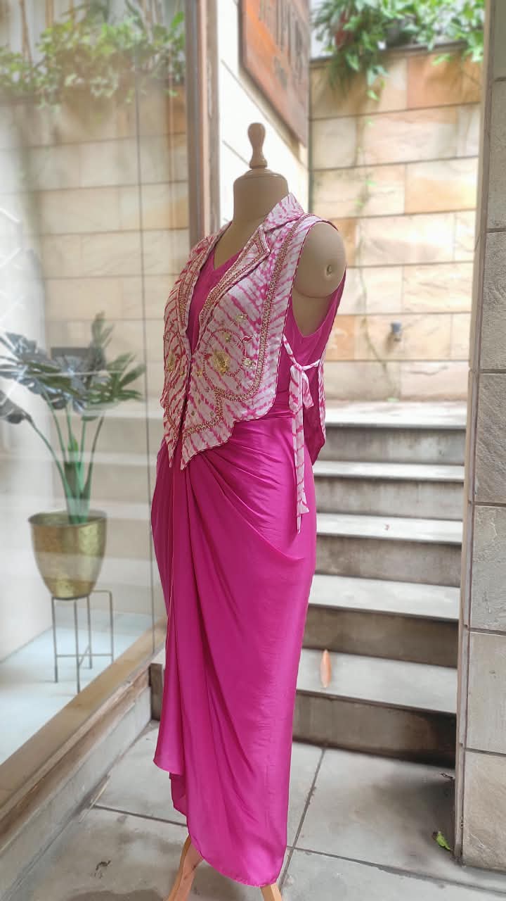 Leheriya Bib Jacket with Drape Skirt Set