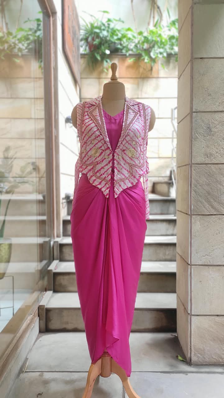 Leheriya Bib Jacket with Drape Skirt Set