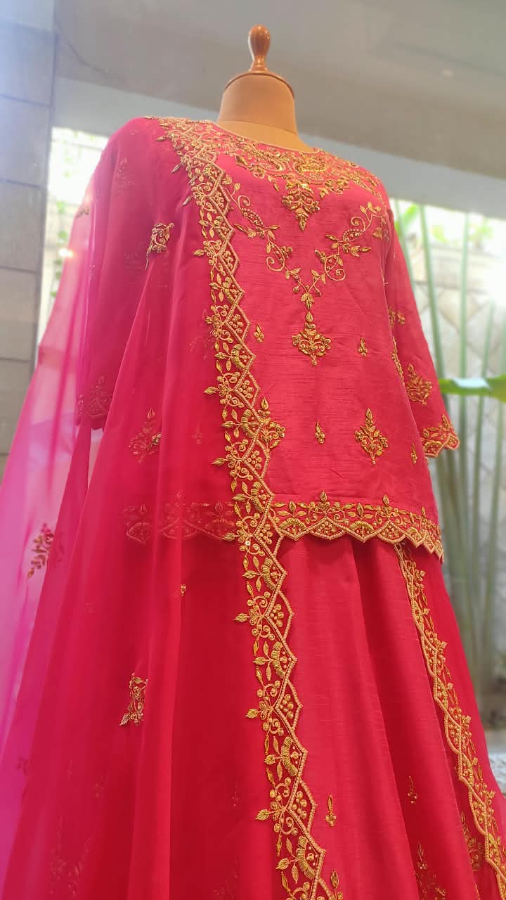 Pink Lehenga Set With Shaded Dupatta