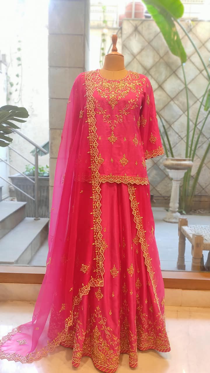 Pink Lehenga Set With Shaded Dupatta