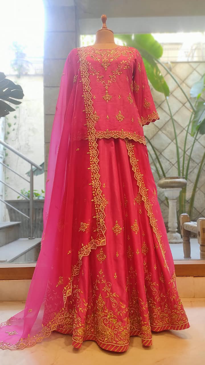 Pink Lehenga Set With Shaded Dupatta