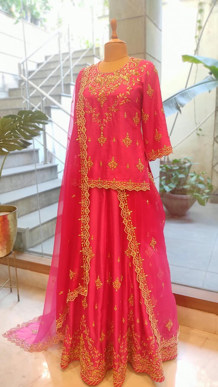 Pink Lehenga Set With Shaded Dupatta