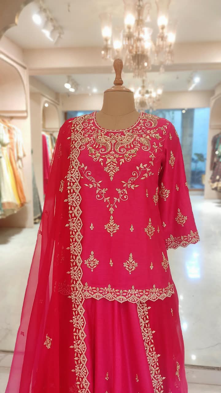 Pink Lehenga Set With Shaded Dupatta