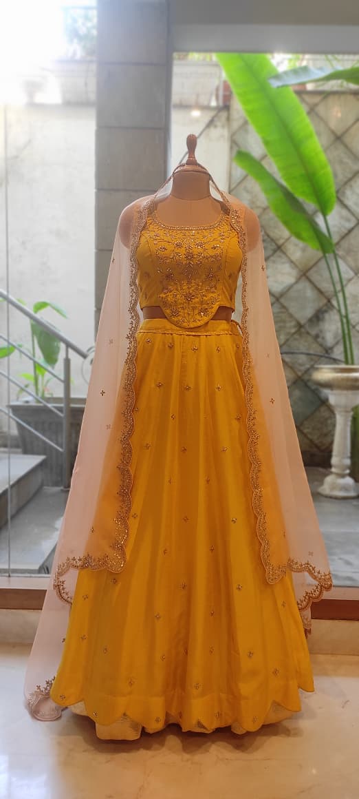 Yellow Lehenga Set with Organza Dupatta