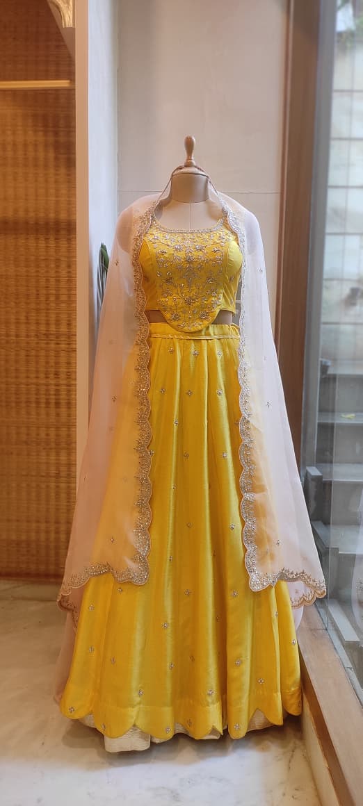 Yellow Lehenga Set with Organza Dupatta