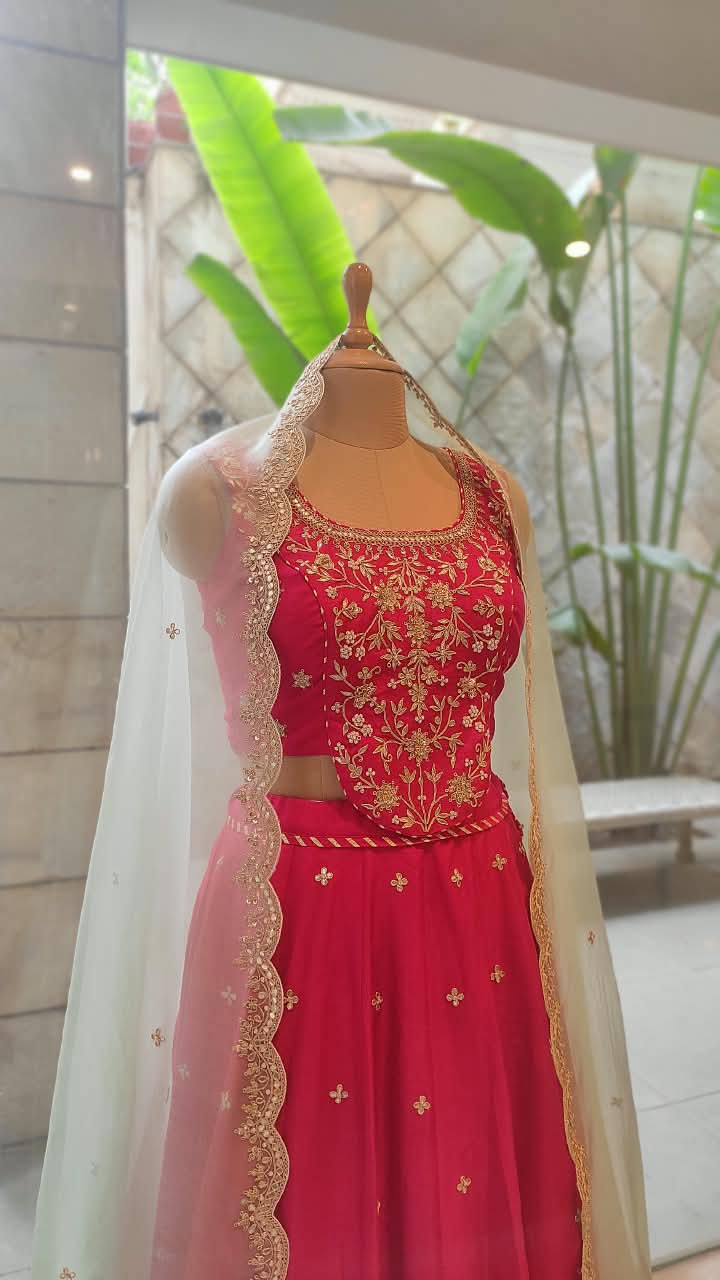 Red Lehenga Set with Organza Dupatta