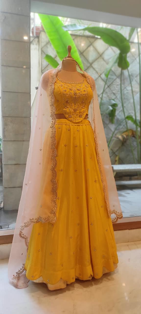 Yellow Lehenga Set with Organza Dupatta