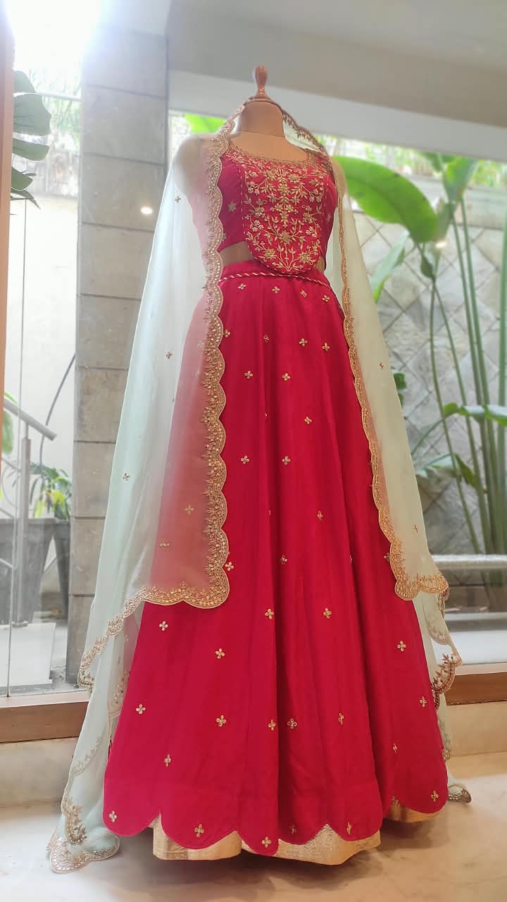 Red Lehenga Set with Organza Dupatta