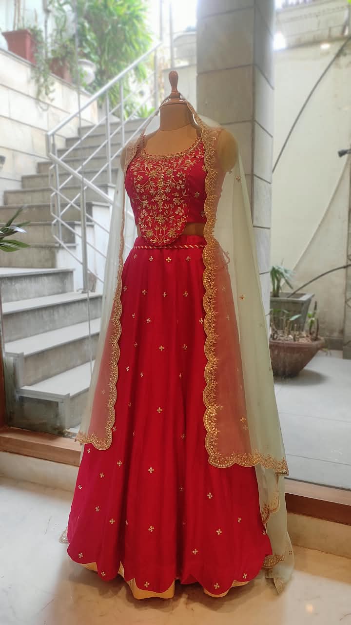 Red Lehenga Set with Organza Dupatta