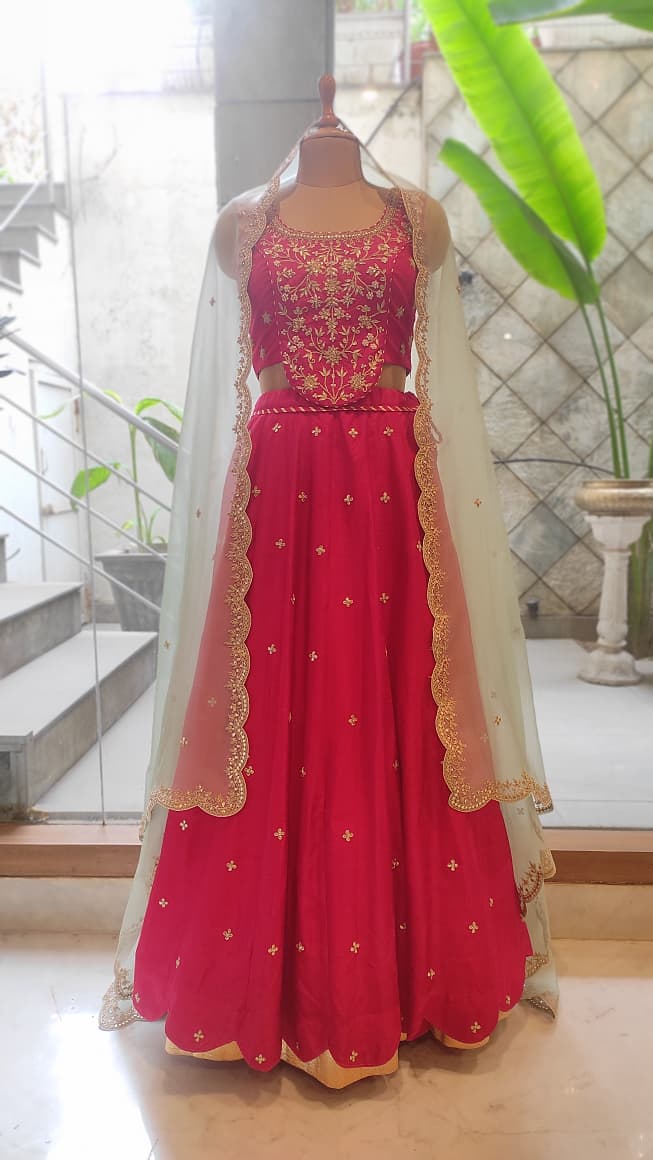 Red Lehenga Set with Organza Dupatta